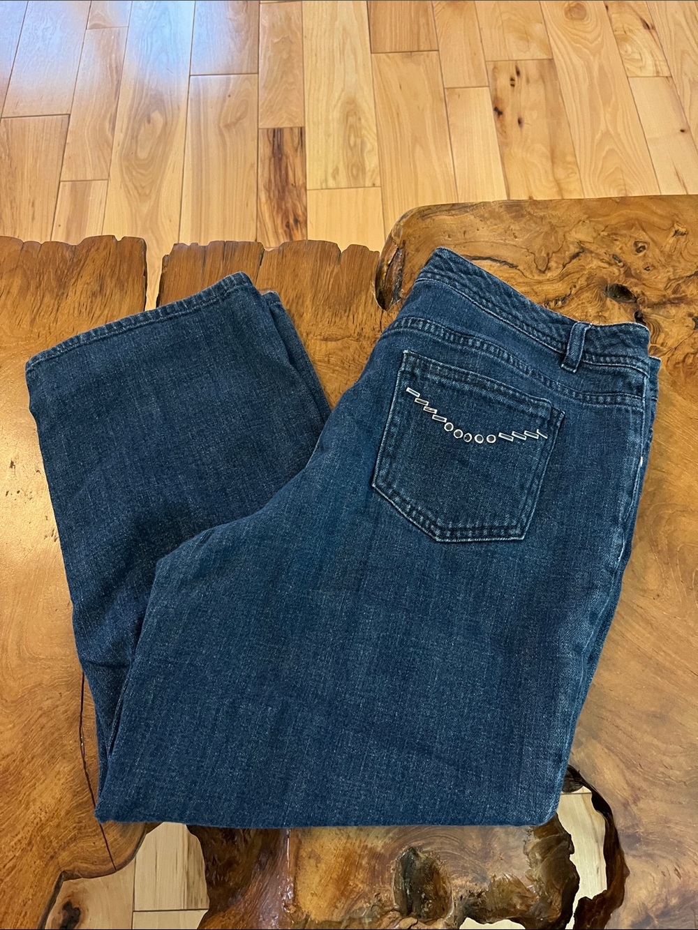 Embellished Dark Blue Cropped Jeans for Women